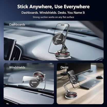 SYNCWIRE for MagSafe Car Mount [3-Axis] Nano Adhesive Gel + Strong Suction Cup Magnetic Phone Holder for Dashboard & Windshield, 360° Adjustable for iPhone 17 16 15 14 13 12, Samsung, Matte Black - style: 3-Axis | Black