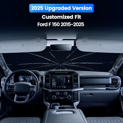 Windshield Sun Shade Umbrella for Ford F150 2015-2026,Heat Blocking Keep Car Cool,UV Protection Windshield Sunshade, Emergency Rain Shield&Dashboard Protector-Thickened ICY Silver - size: For Ford F150 2015-2026-ICY