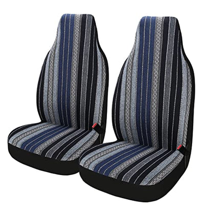 Baja Saddle Blanket Car Seat Covers 2PCS Front, Breathable and Washable Striped Woven Automotive Vehicle Seat Cover, Universal Seat Cover for Sedan, SUV, Truck, Airbag Compatible - color: High Back Blue Baja, size: Front