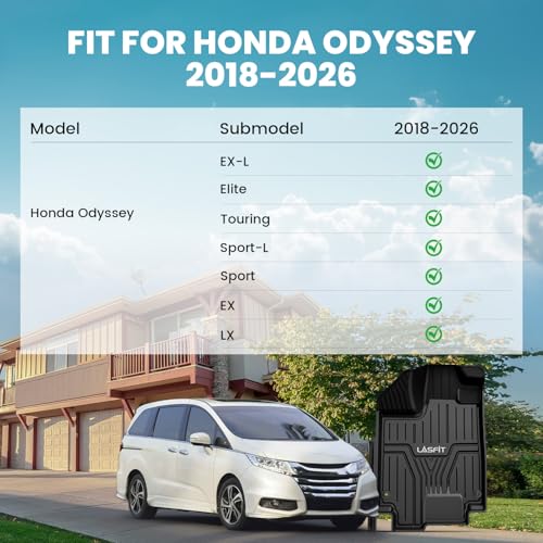 LASFIT Floor Mats & Trunk Mat for Honda Odyssey 2026 2025 2024 2023 2022 2021 2020 2019 2018 Mini Passenger Van, All Weather TPE Car Floor Liners-1st & 2nd & 3rd Row & Cargo Mat Full Set - style: 4）For Honda Odyssey | 2018-2026 | Combo Set