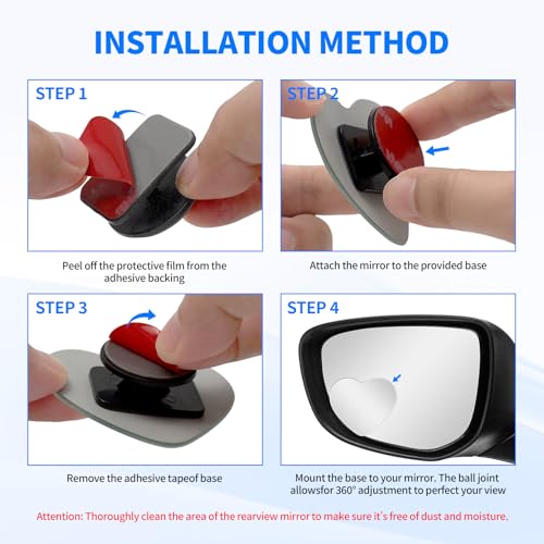 2 PCS Car Blind Spot Mirror, HD Frameless Convex Glass Angle Adjustable, Self-adhesive Back Auxiliary Reverse Mirror Wide Angle Side Mirrors Universal Car Exterior Accessories (Heart) - size: Heart