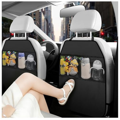 2PCS 2026 New Car Seat Back Protector,Hanging Back of Seat Protector with Mesh Pockets to Avoid Scratches & Stains,Universal Kick Mats Backs Seats Protectors for Most Cars & SUVs