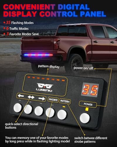 LUMENIX 49" Inch Strobe Light Strips, Back Window | Tailgate Red Blue Emergency Warning Flashing Police Double Row LED Strip Lights Bar w/Controller for Responder POV Cop Vehicles Trucks SUVs - 1PC - color: Red Blue