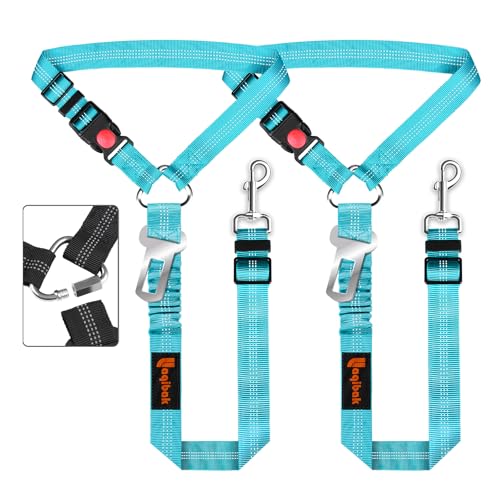 Removable Dog Seat Belt Harness for Car, 3 in 1 Pet Dog Car Seatbelt Leash, Retractable Restraint Secures to Vehicle Headrest & Adjustable Reflective Bungee Dog Seatbelt Tether, Blue - color: 2PCS Blue