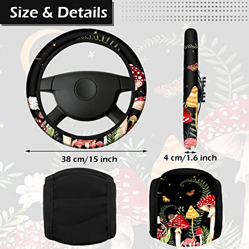 Riakrum 17 Pcs Mushroom Car Seat Covers Car Accessories Full Set for Women Men Automotive Rear Front Seat Protector View Mirror Hanging Ornament Steer Wheel Belt Cover(Forest Mushroom) - style: Forest Mushroom