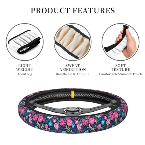 Colorful Flower Elastic Floral Steering Wheel Cover Universal 15 Inch - color: 7