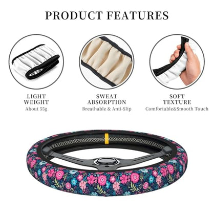 Colorful Flower Elastic Floral Steering Wheel Cover Universal 15 Inch - color: 7