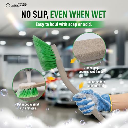 Nanoskin Professional 20-Inch Angled Tire & Wheel Cleaning Brush - Durable Green Polystyrene Bristles for Effective Auto Detailing, Gentle Car Wash Tool | Long-Handled Scrub Brush for Trucks and RVs - size: 20"