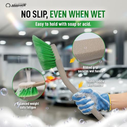 Nanoskin Professional 20-Inch Angled Tire & Wheel Cleaning Brush - Durable Green Polystyrene Bristles for Effective Auto Detailing, Gentle Car Wash Tool | Long-Handled Scrub Brush for Trucks and RVs - size: 20"