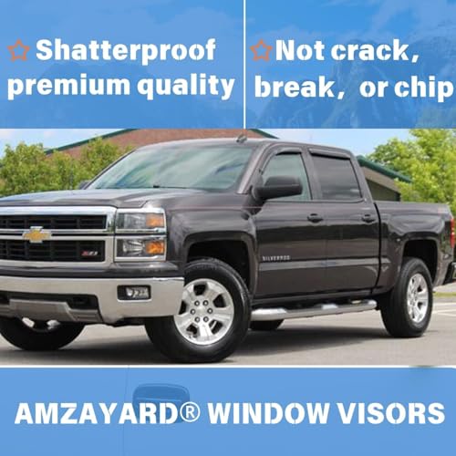 Window Visors Rain Guards for 2014-2018 Silverado Sierra 1500,2015-2018 Silverado Sierra 2500 HD,3500 HD; Only with Crew Cab Window Wind Deflectors Vent Visor Sun Shades - size: for 2014-2018 Silverado/Sierra 1500