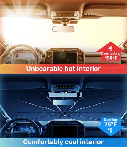 Zanch Upgrade Windshield Sun Shade, Custom Fit for Ford F150 2015-2025 [Titanium-Silver Reflective Coating] Blocks 99% UV & Heat, Sunshade Umbrella for F150 2015 ... 2022 2023 2024 2025 - size: For Ford F150 (2015-2025)