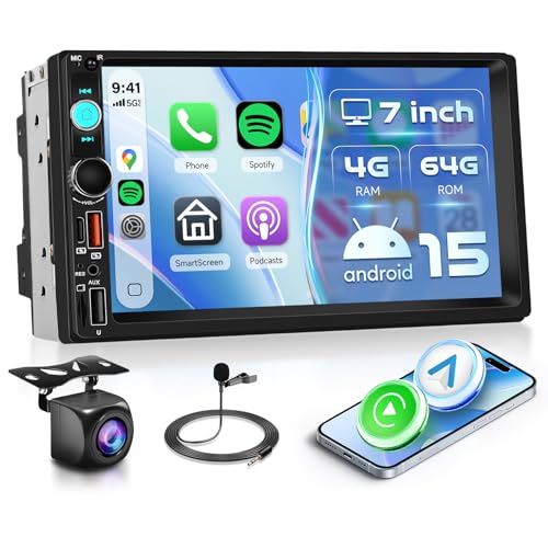 Android 15/4+64G Car Radio Double Din Car Radio with Wireless Carplay&Android Auto,7 inch 1280*720P IPS TouchScreen Car Audio Receivers with WiFi GPS EQ BT5.0 FM/RDS Radio Mirror Link AHD Rear Camera - style: style 2