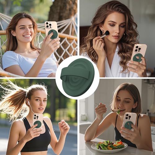 Magnetic Phone Grip Ring Holder, Liquid Silicone Magnet Cell Phone Grip Finger Loop, Compatible with Magsafe, Back of Phone for iPhone 17/16/15/14/13/12 Series, Alpine Green - color: Alpine Green