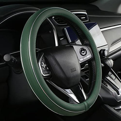 ALEMODR Green Leather Steering Wheel Cover Fiber Strip Car Steering Wheel Cover Universal 15 inch - color: Green