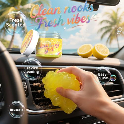 ASFSKY Keyboard Cleaning Gel (Lemon) Universal Cleaning Putty Dust Cleaning Car Interior Cleaner Car Dust Remover Car Slime Gifts for Men Women Girl（1 Pack） - color: yellow