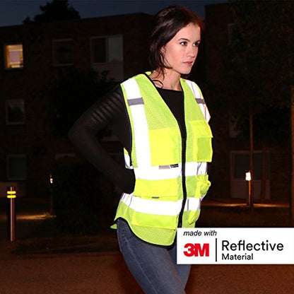 Salzmann Mesh Safety Vest | Hi Vis Multi Pocket Reflective Vest | 4 Colors – 5 Sizes | Made with 3M Reflective Material - color: Yellow Mesh, size: Small-Medium