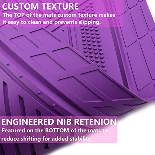 CAR PASS Heavy Duty Rubber Floor Mats Gray Car Mats Full Set with Trunk Cargo Liner - Universal Waterproof Floor Mats for Car SUV Truck, Durable All Weather Automotive Liner Mats (All Purple) - color: Purple Cargo Liner