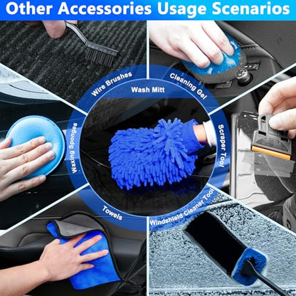 THINKWORK Car Wash Kit, Car Detailing Kit with Foam Gun, Car Wash Brush Mop and Large Folding Bucket Suitable for Car Cleaning, Blue Car Wash Set Gift for Men and Women - color: Blue(33PCS)
