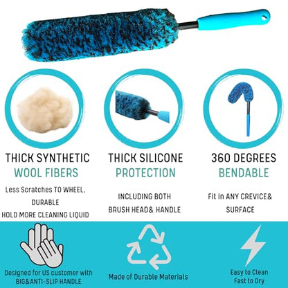oesee 6PCS Car Wheel Cleaning Detailing Pro Kit, Tire Brush, 2 PCS Soft Wool Rims Brush, Detailing Brush, and Tire Dressing Pads, Scratch-Free & Multipurpose Tire Brush - color: 6 Pack (Blue & Black)