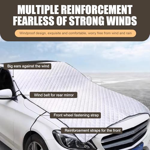 Car Windshield Cover for Ice and Snow, Thickened Windproof Four-season Protection Waterproof Dustproof Frost-proof Portable Car Cloth, Outdoor Indoor Foldable Protective Cover, for Cars (Silver)