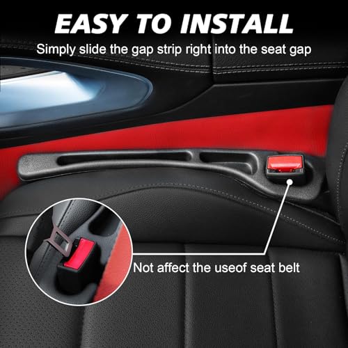 Car Seat Gap Filler 2 Pack, Built-in Storage Slot & Seat Belt Pass-Through Design, No-Readjust Gap Blocker Organizer for SUV Truck Sedan, Universal Fit Car Interior Accessories