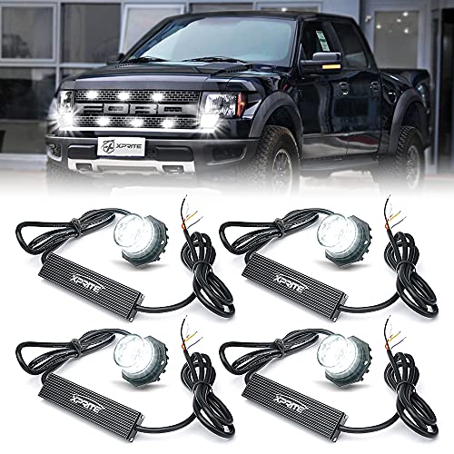 Xprite Hideaway Strobe Lights White LED Strobe Light Kit with 14 Flash Patterns Grill Strobe Lights for Trucks Surface Mount Headlight Taillight Emergency Warning for Work and Tow Vehicles - 4PCS - color: White, size: 4pcs