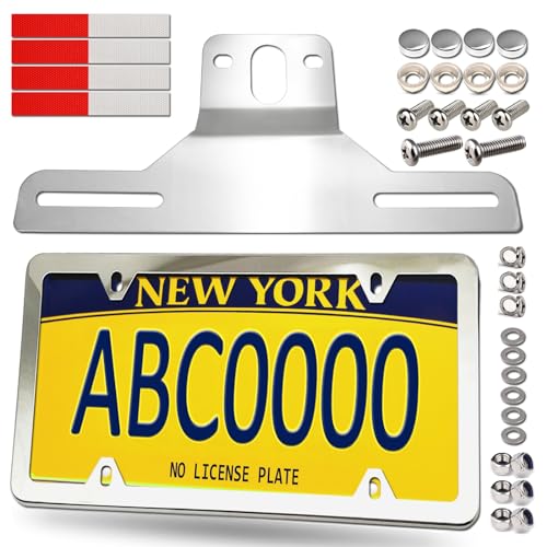 Trailer License Plate Bracket Holder with Stainless Steel Slim Car Tag Frame for Truck, Boats, RVs, Universal License Plates with Mounting Kit - color: Bracket+Stainless Steel Frame