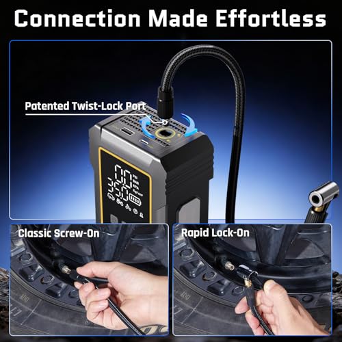 OlarHike Powerful 12000mAh Heavy Duty Tire Inflator Portable Air Compressor, 7X Faster, 150PSI Dual Power 12V&Cordless Air Pump for Car Tires, Pickup Trucks, Jeeps, SUVs & RVs. Digital Pressure Gauge