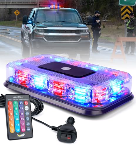 LUMENIX LED Roof Top Strobe Beacon Light Bar Rooftop Security Warning Emergency Flashing Cop Police Lights for First Responder POV Vehicles Trucks Cars - Red Blue - color: Red and Blue