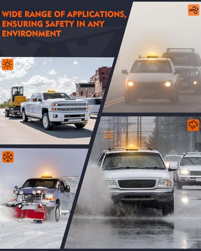 LUMENIX LED Roof Top Strobe Beacon Light Bar Rooftop Security Warning Emergency Flashing Plow Lights for Construction Vehicles Tow Commercial Trucks Postal Cars Snowplow - Amber - color: Amber