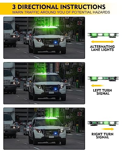 LUMENIX Rooftop Strobe Beacon Lights Bar White Green LED Emergency Caution Traffic Lightbar with Heavy-Duty Magnetic Safety Warning Flashing Light for POV Law Enforcement Vehicles Tow Trucks Snowplow - color: White&Green