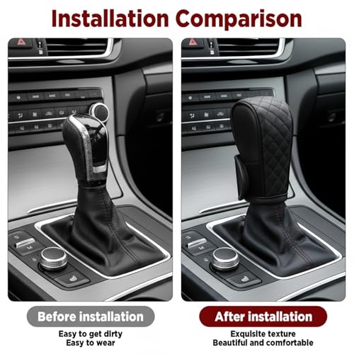 1 Pcs Gear Stick Cover, PU Leather Gear Shifter Cover with Diamond Embroidery, Durable Shift Knob Covers for Shift Lever Protection, Universal Car Gears Vary Covers for Cars, Trucks, Black