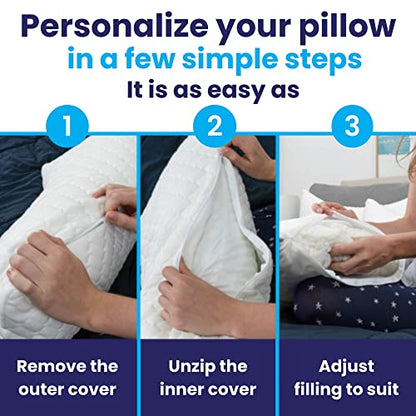 Sidney Sleep Mini Travel Size Neck Pillow - Knee, Back Lumbar and Support - Small Curved Pillow - 14 x 19 Inches - Adjustable Loft - Washable - Drawstring Backpack Included (White) - color: White, size: Travel Mini