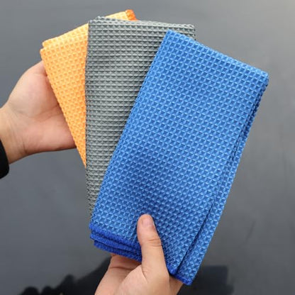 2PCS Car Wash Towel Glass Cleaning Water Drying Microfiber Window Clean Wipe Auto Detailing Waffle Weave (2Pcs-Blue) - color: 2pcs-blue