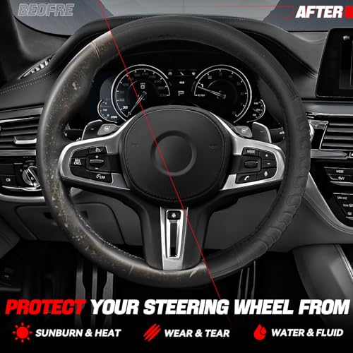 Auto Dynasty Steering Wheel Cover, Breathable Microfiber Leather Car Steering Wheel Protector with Non-Slip Grip Pattern, Inner Rubber Lining, [14 1/2 to 15 Inches] Universal Fit Cars Trucks SUVs - color: 3D Texture A