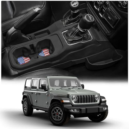 Center Console Organizer with Cup Holder Insert for 2018-2023 Jeep Wrangler JL Gladiator JT 2020-2025, Non-Slip Silicone Center Console Tray