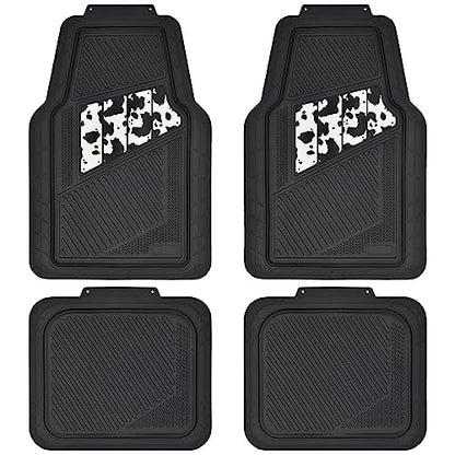 CAR PASS Heavy Duty Rubber Floor Mats Cow Print Car Mats 4-Piece Car Mat Set - Universal Waterproof Floor Mats for Car SUV Truck, Durable All-Weather Mats - color: Cow Print
