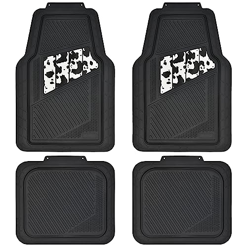 CAR PASS Heavy Duty Rubber Floor Mats Cow Print Car Mats 4-Piece Car Mat Set - Universal Waterproof Floor Mats for Car SUV Truck, Durable All-Weather Mats - color: Cow Print