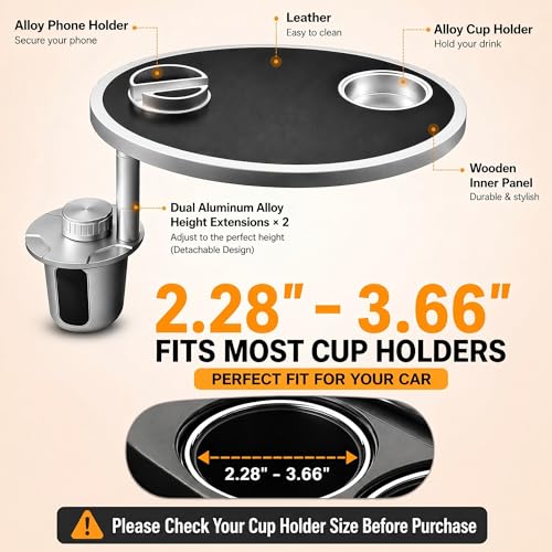 Car Food Tray & Car Table Tray with Car-Grade Aluminum Cup Holder & Phone Stand,360° Rotating Car Desk for Laptop & Eating, Compatible with Tesla Model Y/3/S, Best Fit Round Cup Holder (2.28" - 3.66") - color: 𝗥𝗼𝘂𝗻𝗱 · Black