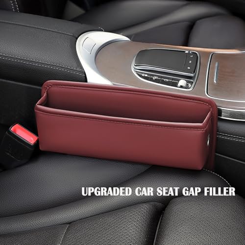 Universal Fit Premium Leather Car Seat Gap Filler Organizer, Center Console Organizer for Car SUV Truck（Burgundy, 1 Pack） - color: Burgundy，1 Pack
