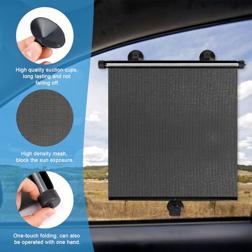 Car Window Shades for Baby, 2 Pack Retractable Side Window Sun Shade with Suction Cups, Blocks UV Rays & Heat Glare Protection, Roller Sunshade for Kids, Pets, and Car Passengers (15x17 Inch)