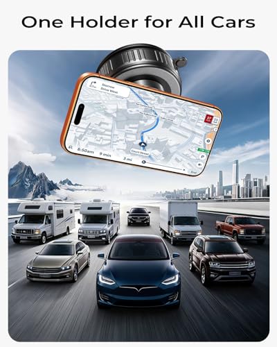 Magnetic Phone Holder for Car 2026 Heavy Duty Model [All Metal] 360° Adjustable Vacuum Suction Car Magsafe Phone Mount Cell Phone Holders for Your Car for iPhone 17 16 Pro Max 15 14 13 12 Plus - color: Black