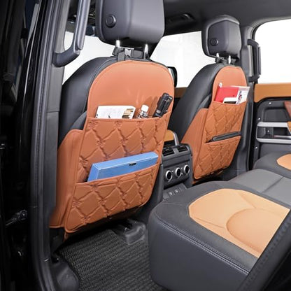 TAIKOO Seat Back Protector + Large Capacity Pocket Storage Organizer,Preventing The Impact of Children Stepping on The Seat Backrest (Style B-Brown) - color: Style B-Brown