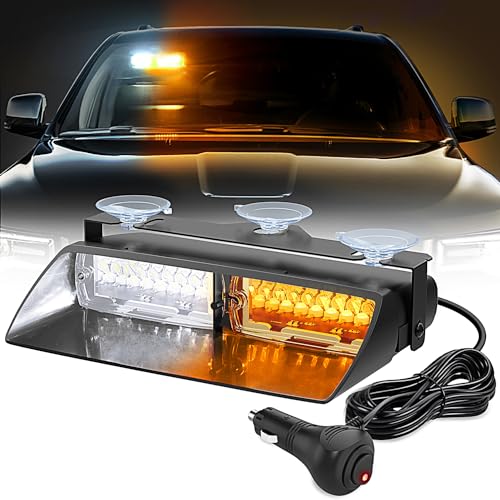 Nilight Emergency Strobe Lights Windshield Hazard Warning Safety Flash with Suction Cups Super Bright LED Light Amber White for Police Enforcement Firefighters Vehicle Truck - color: Amber White