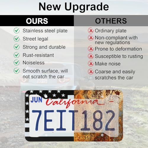 LivTee American Flag License Plate Frames, 4 Holes Stainless Steel License Plate Covers, 2PCS License Plate Holder, Automotive Exterior Accessories,White & Black - color: Flag White & Black
