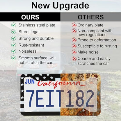 LivTee American Flag License Plate Frames, 4 Holes Stainless Steel License Plate Covers, 2PCS License Plate Holder, Automotive Exterior Accessories,White & Black - color: Flag White & Black