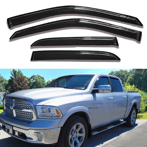 Side Window Visors rain Guards Vent Deflectors Compatible with Dodge Ram 1500 Crew Cab 2009-2018, Ram 2500/3500 Crew/Mega Cab 2010-2025, 2019-2024 Ram 1500 Classic Crew Cab, Truck Accessories 94109 - size: Compatible with Ram 1500 Crew Cab 2009-2018