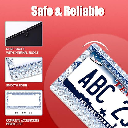 Blue White Boho License Plate Frame Mandala License Plate Holders Funny Stainless Steel Auto Accessory 2 Hole with Screws Universal Us Car License Plate Frames 6.3x12.3 Inch - color: Blue White Boho Mandala