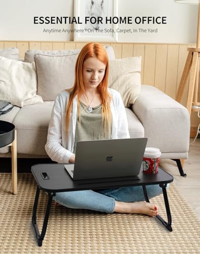 ZEAPTAC Laptop Bed Desk, Foldable Lap Desk, Portable Lap Table, Laptop Stand with Cup Holder & Tablet Slot & Lifting Handle for Working Writing Drawing & Eating - Black - color: Black