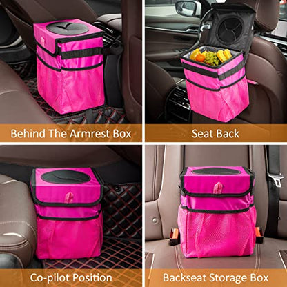 Car Trash Can Foldable Garbage Bin Leakproof 2.3 Gallons Car Trash Bag Pink - color: Pink, size: M-1PCS